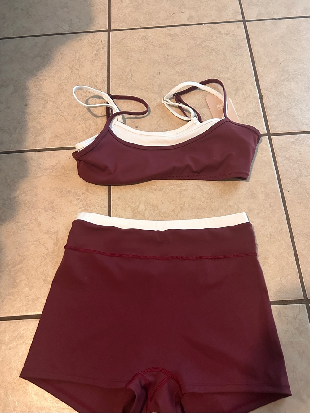 Burgundy and white workout set